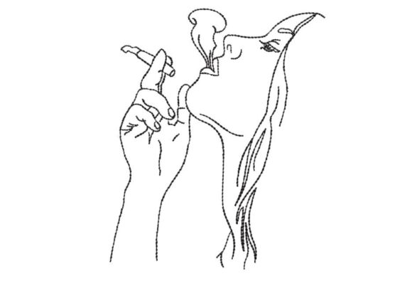 A Minimalist Sketch of a Woman Smoking